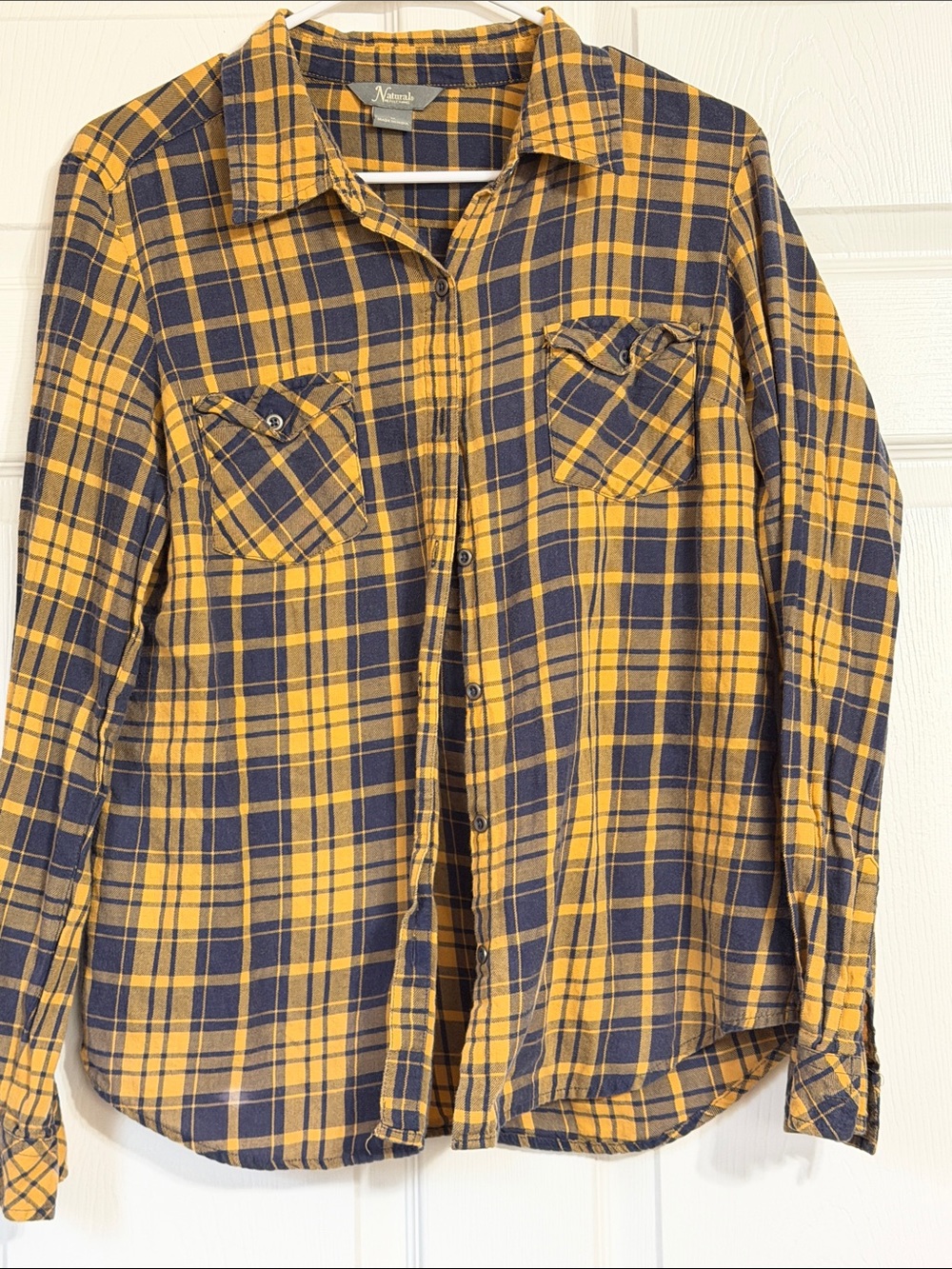 Yellow and Navy Plaid Button-Down Shirt